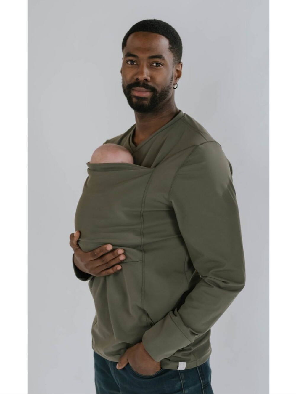 NWT Lalabu Men's Fern Olive Green Babywearing Longsleeve Shirt